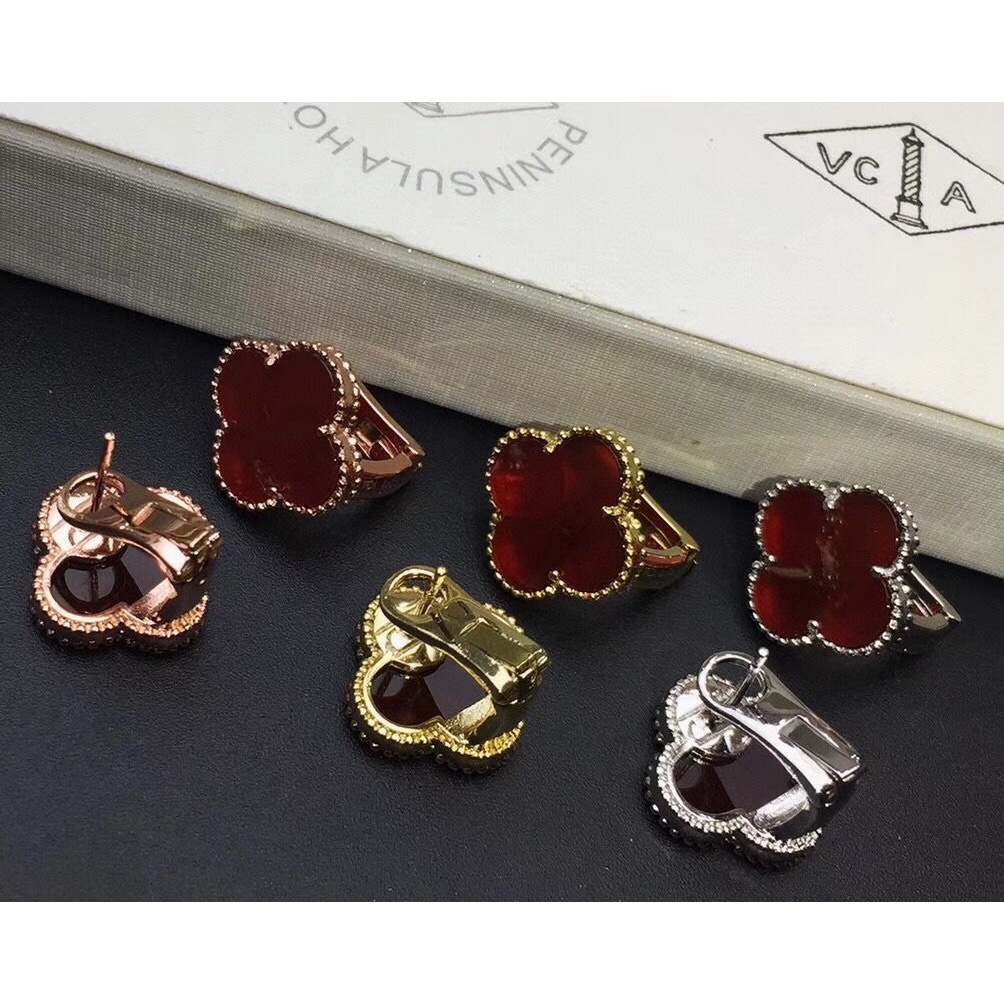 Khuyên tai hình cỏ bốn lá mạ vàng hồng 18K thời trang cá tính cho nữ