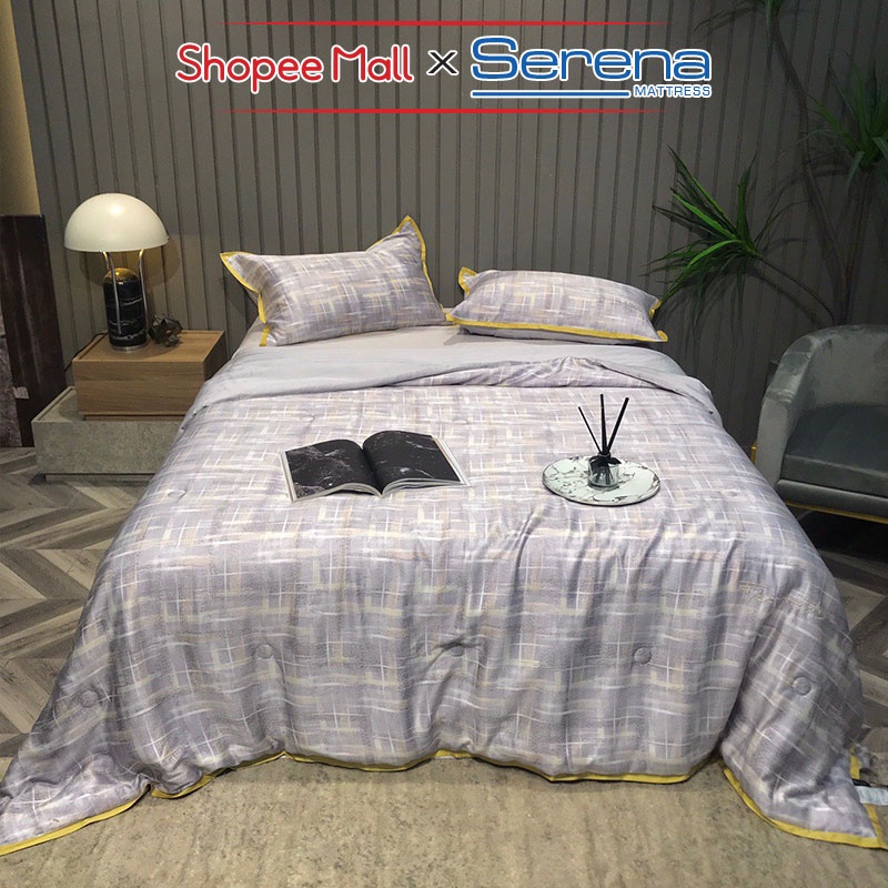 Ga giường 5 Món Lụa Tencel SERENA Chính Hãng Bộ Chăn Ra Grap Drap Trần Bông Cao Cấp Trải Bọc Giường Đẹp Full 5 Món