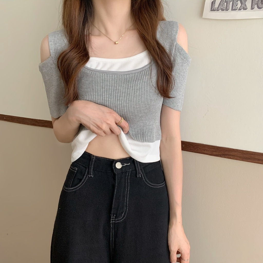 Áo Thun Tay Ngắn Giả Hai Lớp Phong Cách Thời Trang Mới Mùa Hè 2022