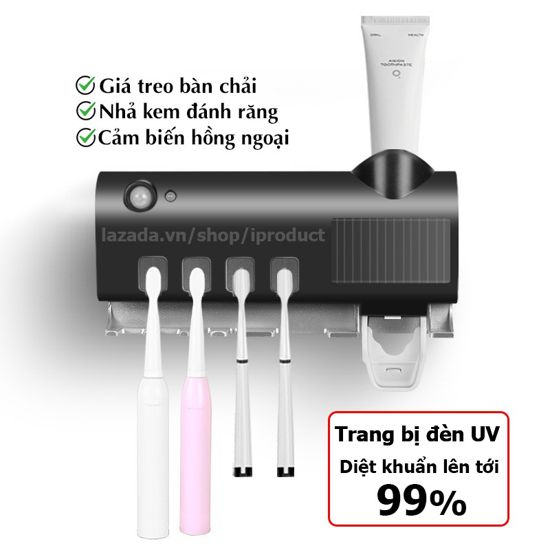 ❤️FREESHIP❤️Giá Treo Bàn Chải Kem Đánh Răng Khử Khuẩn Tia UV Cảm Ứng Hồng Ngoại - Tự Động Nhả Kem Đánh Răng Cao Cấp 5.0