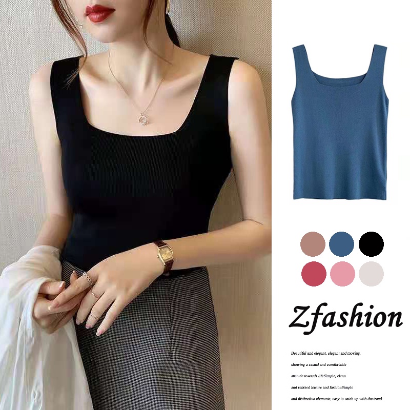 Áo Tank Top Sát Nách Cổ Vuông Mùa Hè Hàn Quốc Chất Lượng Cao Có 9 Màu Cho Nữ