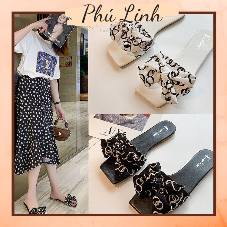 MS293 Dép lê nữ đính nơ mũi vuông sang trọng