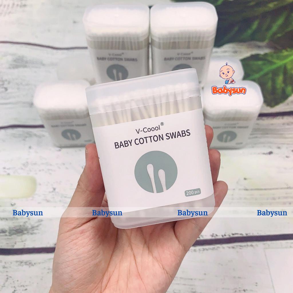 Tăm bông trẻ em hộp 200 que, tăm bông cho bé được làm từ bông tự nhiên, an toàn tuyệt đối cho bé