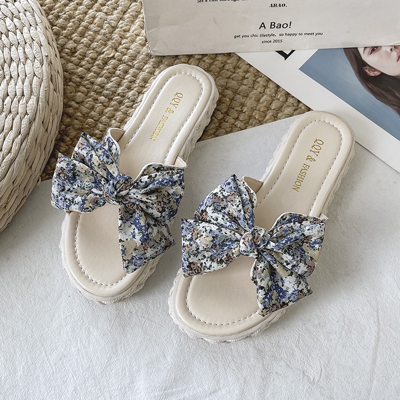 Dép quai ngang IELGY đính nơ in hoa thời trang cho nữ