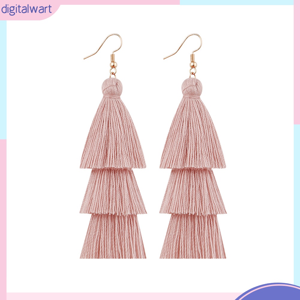 Bông Tai Dáng Dài Phối Tua Rua Nhiều Tầng Phong Cách Bohemian