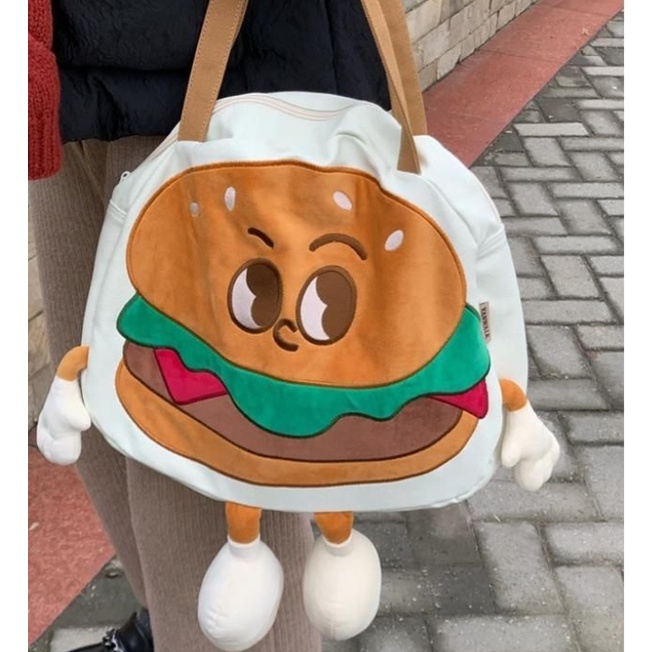 Hàng Mới Về Mới Túi Đeo Vai Bằng Vải Canvas Hình Burger Dễ Thương Cho Bạn Gái