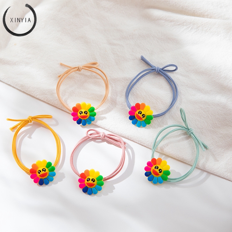 Hairline Hoa hướng dương Trang trí tóc cao đàn hồi dây da dễ thương Tie Hair Ring