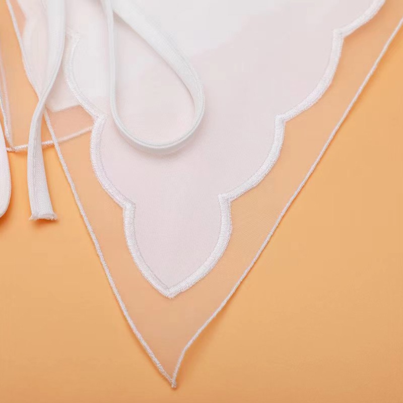 Khăn Choàng Cổ Bằng Vải Organza Trắng Thêu Họa Tiết Thắt Nơ Có Thể Tháo Rời Thanh Lịch Cho Nữ