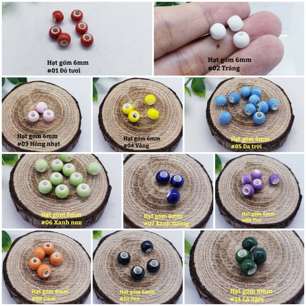 Gói 20 hạt gốm 6mm xâu làm vòng tay, vòng cổ handmade