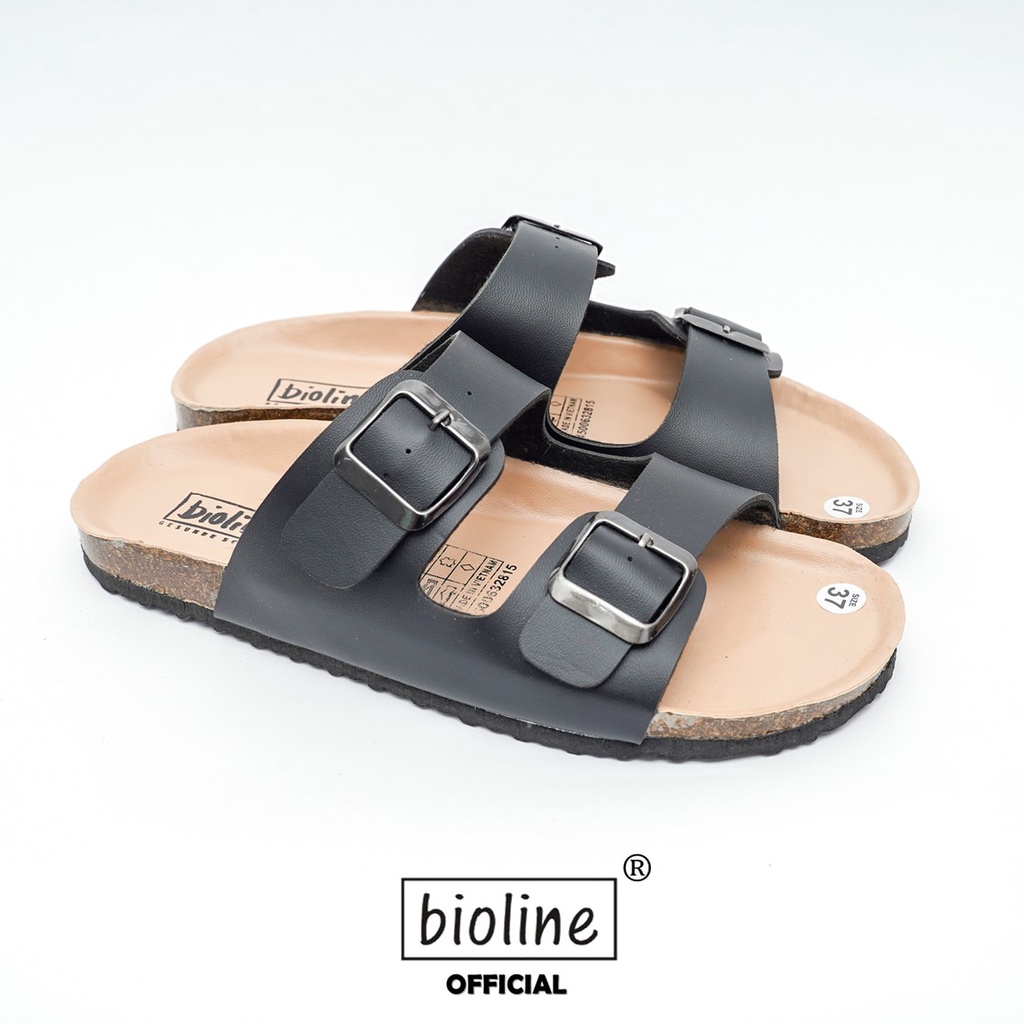 PUK01 - Dép Đế Trấu Birken BIOLINE Official Quai Da Pu Thiết Kế Unisex Nam Nữ Hai Quai Ngang