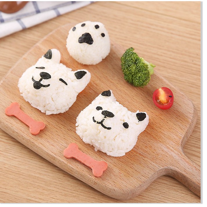 Bộ khuôn ép cơm bento chó puppy kèm tấm cắt rong biển