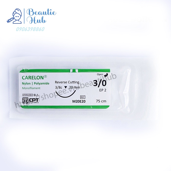 Chỉ phẫu thuật CPT Carelon nylon polyamide dùng khâu da, nhấn mí, thẩm mỹ đủ size lẻ 1 tép