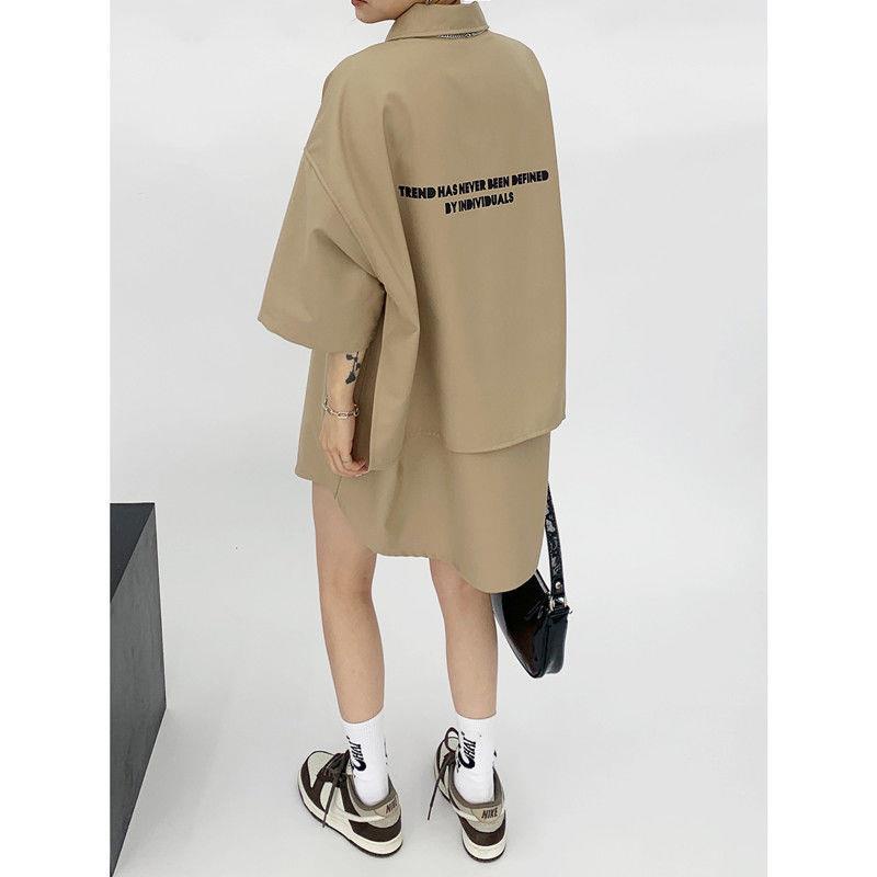 Áo Sơ Mi Tay Ngắn Cổ Bẻ Giả Hai Lớp Dáng Rộng Thời Trang Mùa Hè Dành Cho Nữ 2022