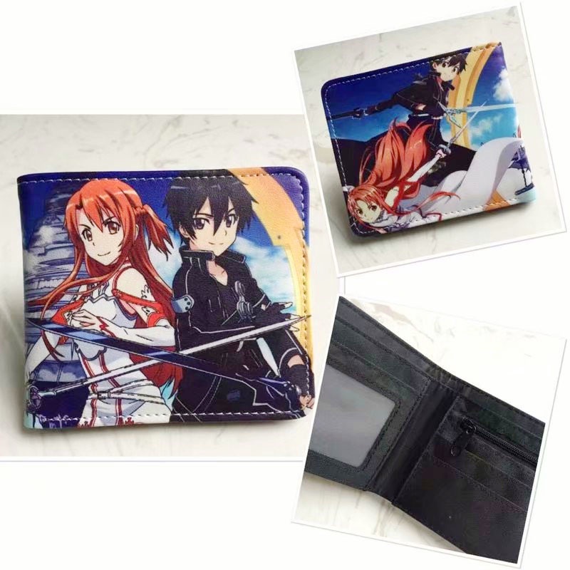 Ví Da PU Ngắn Gập Đôi In Hình Sword Art Online SAO Kirito Asuna