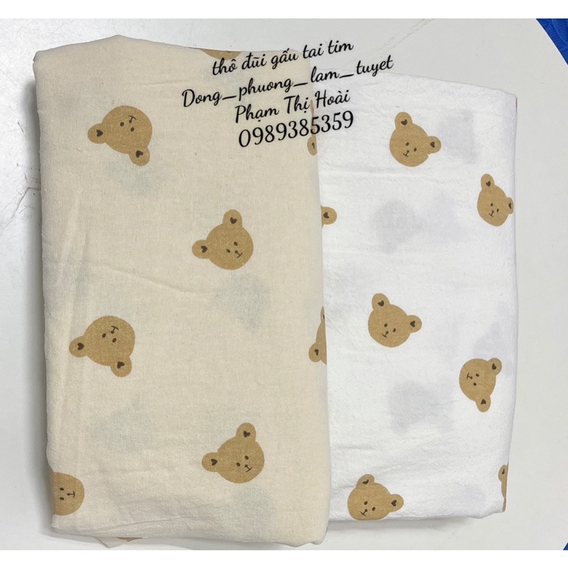 vải thô đũi gấu tai tim 100% cotton mềm mát