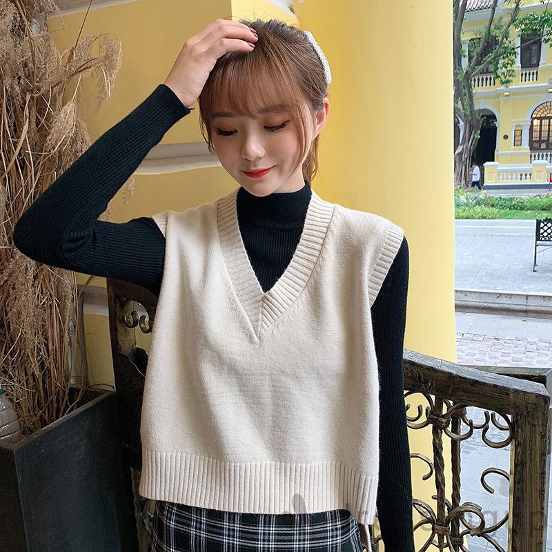 Áo dệt kim không tay cổ chữ V màu trơn thời trang đơn giản cho nữ | BigBuy360 - bigbuy360.vn