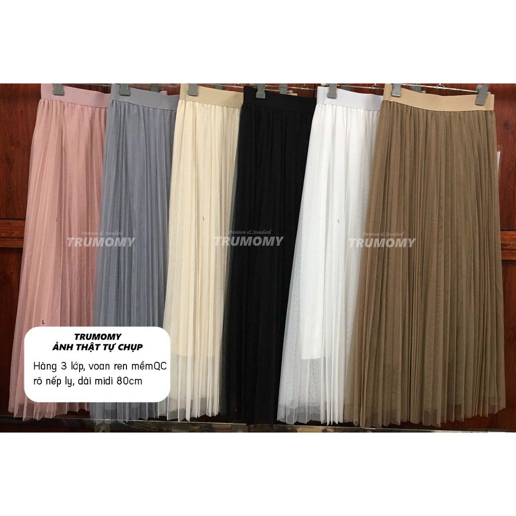 Chân váy xếp ly dáng dài midi xòe A công sở 3 lớp Quảng Châu, cạp thun lưng cao - Trumomy | BigBuy360 - bigbuy360.vn