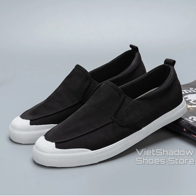 Slip on nam LEYO - Giày lười vải nam - Vải polyester 3 màu đen full, đen đế trắng và xám  - Mã SP A1109 | BigBuy360 - bigbuy360.vn