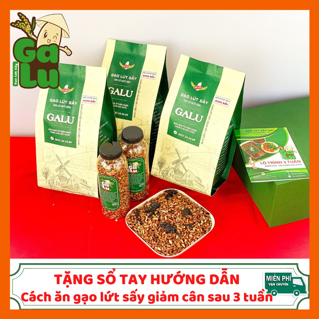 3 Hũ(Túi) Gạo Lứt Sấy Rong Biển Galu 500gram + 2 Chai Gạo 120gram + Tặng sổ tay hướng dẫn cách ăn giảm cân sau 3 tuần.