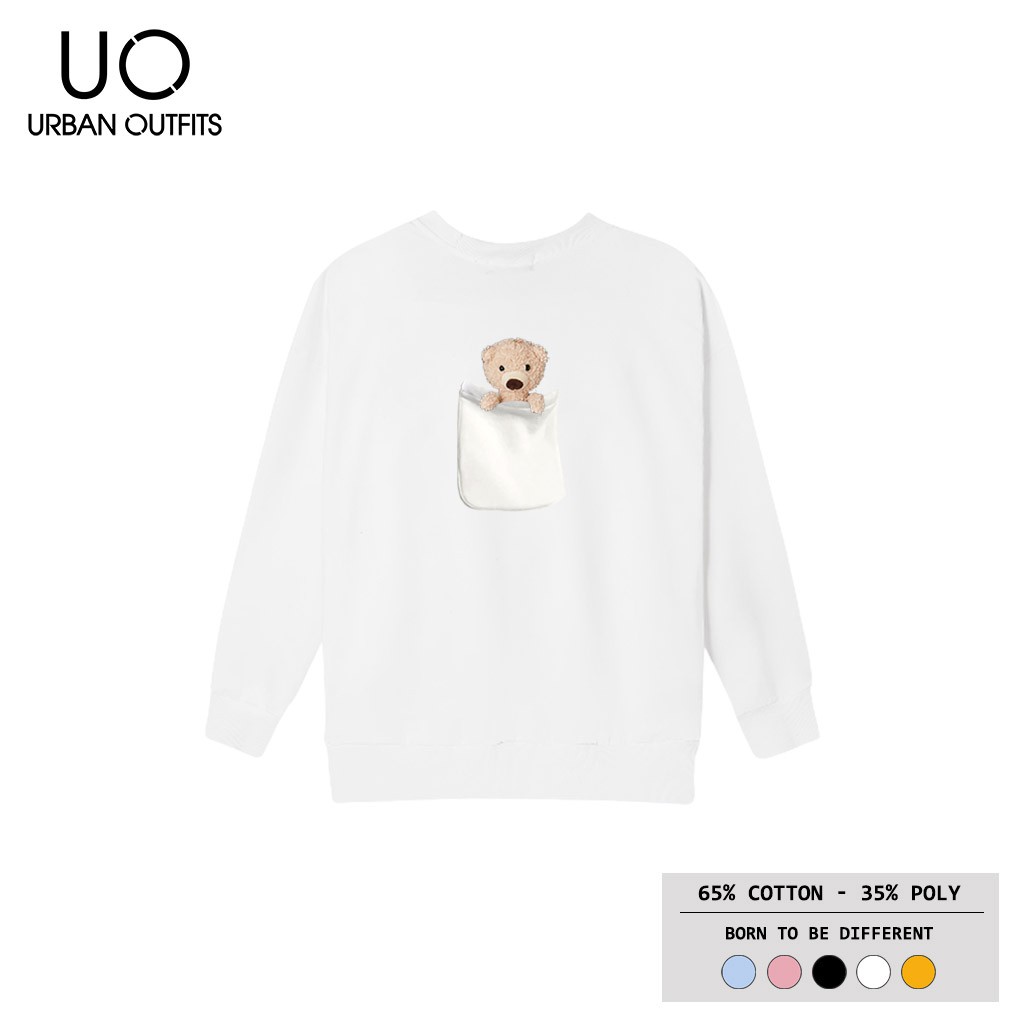 Hàng OUTLET 3 Màu SWO12 Áo Sweater Nữ Nam Form Rộng URBAN OUTFITS Có Túi Gấu Sau In UO Thun Cotton Nỉ | BigBuy360 - bigbuy360.vn