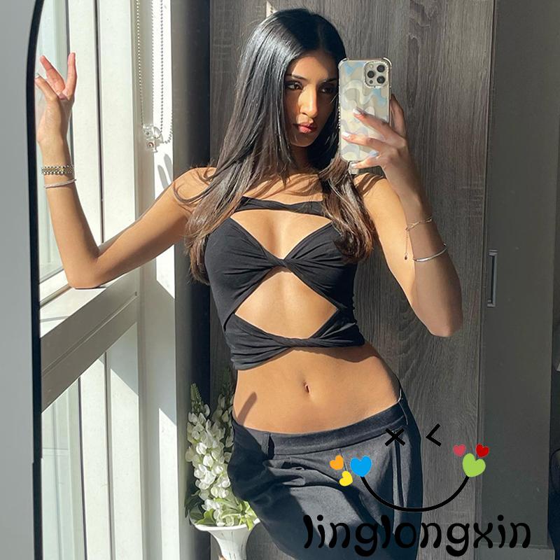 Áo Hai Dây Dáng Ôm Màu Trơn Thiết Kế Khoét Lỗ Thời Trang Mùa Hè Cho Nữ Y2k