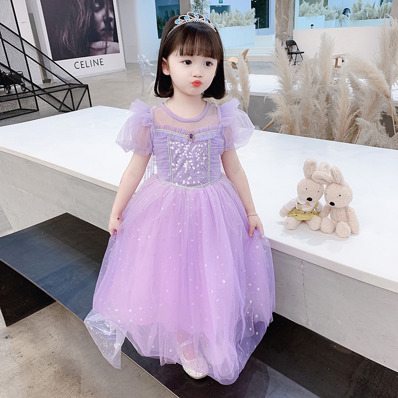 Đầm Công Chúa Màu Tím Thời Trang Mùa Hè Hàn Quốc Xinh Xắn Cho Bé Gái
