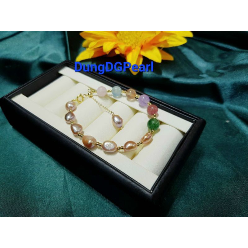 Vòng tay ngọcc trai thô 7ly mix đá thiên nhiên