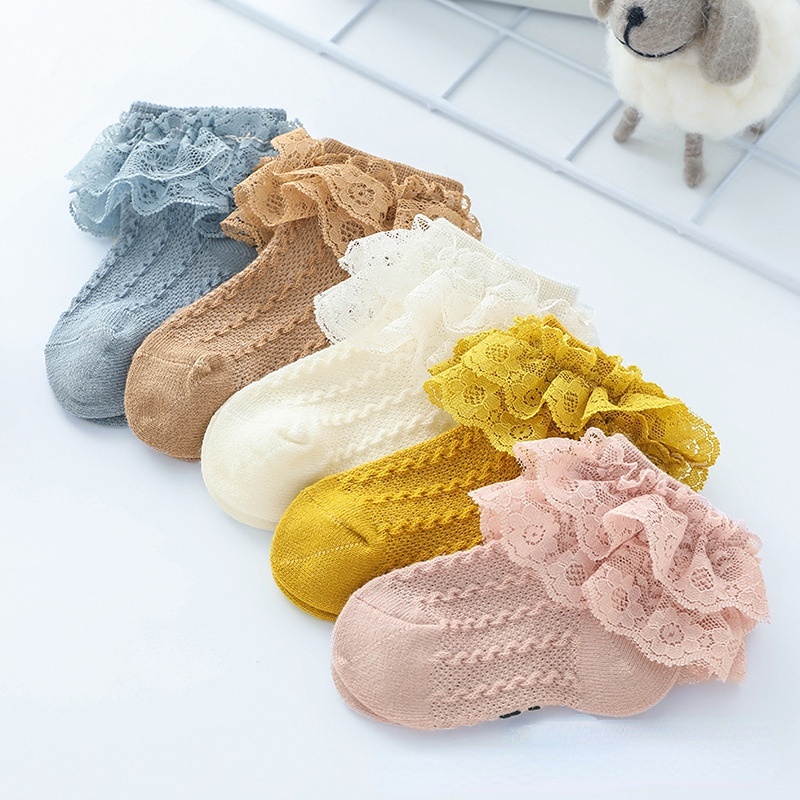 Vớ Cotton Phối Ren Thoáng Khí Dành Cho Bé Gái
