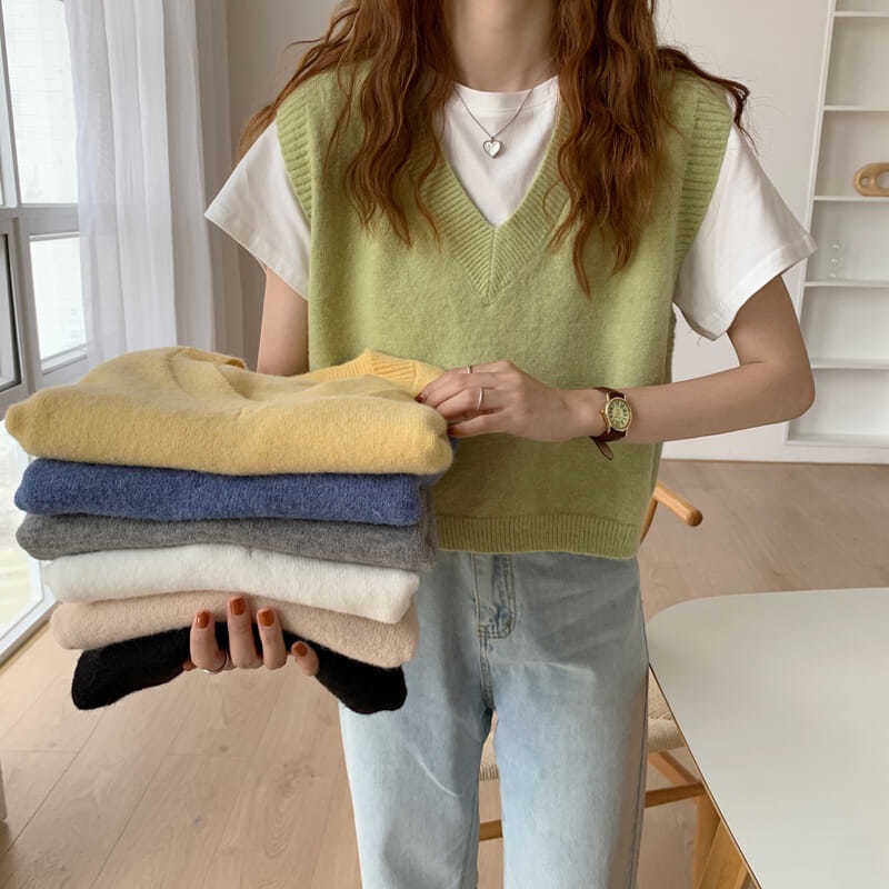 Áo gile len nữ croptop hàn quốc dáng ulzzang cổ v - 103