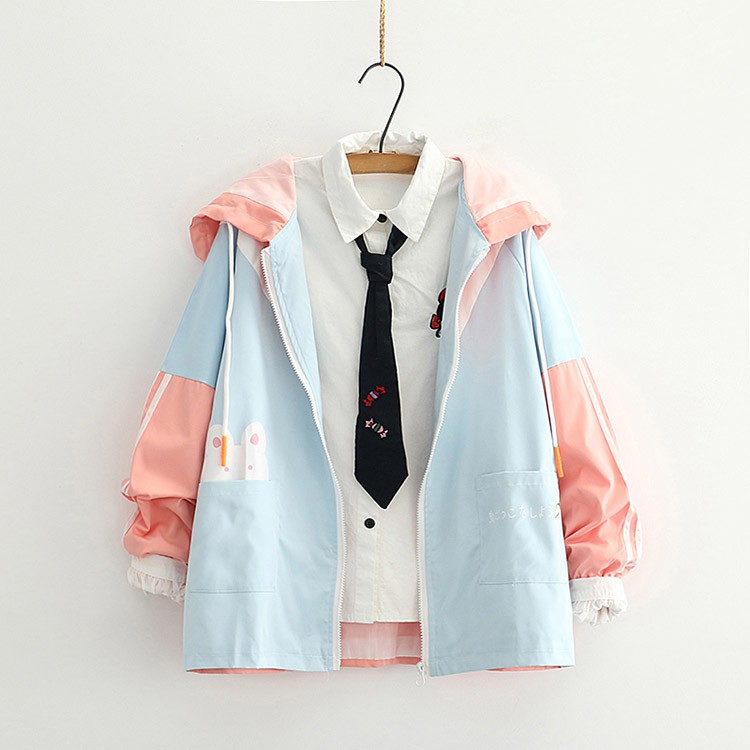 Áo Khoác Dù Nữ Họa Tiết Thỏ 986