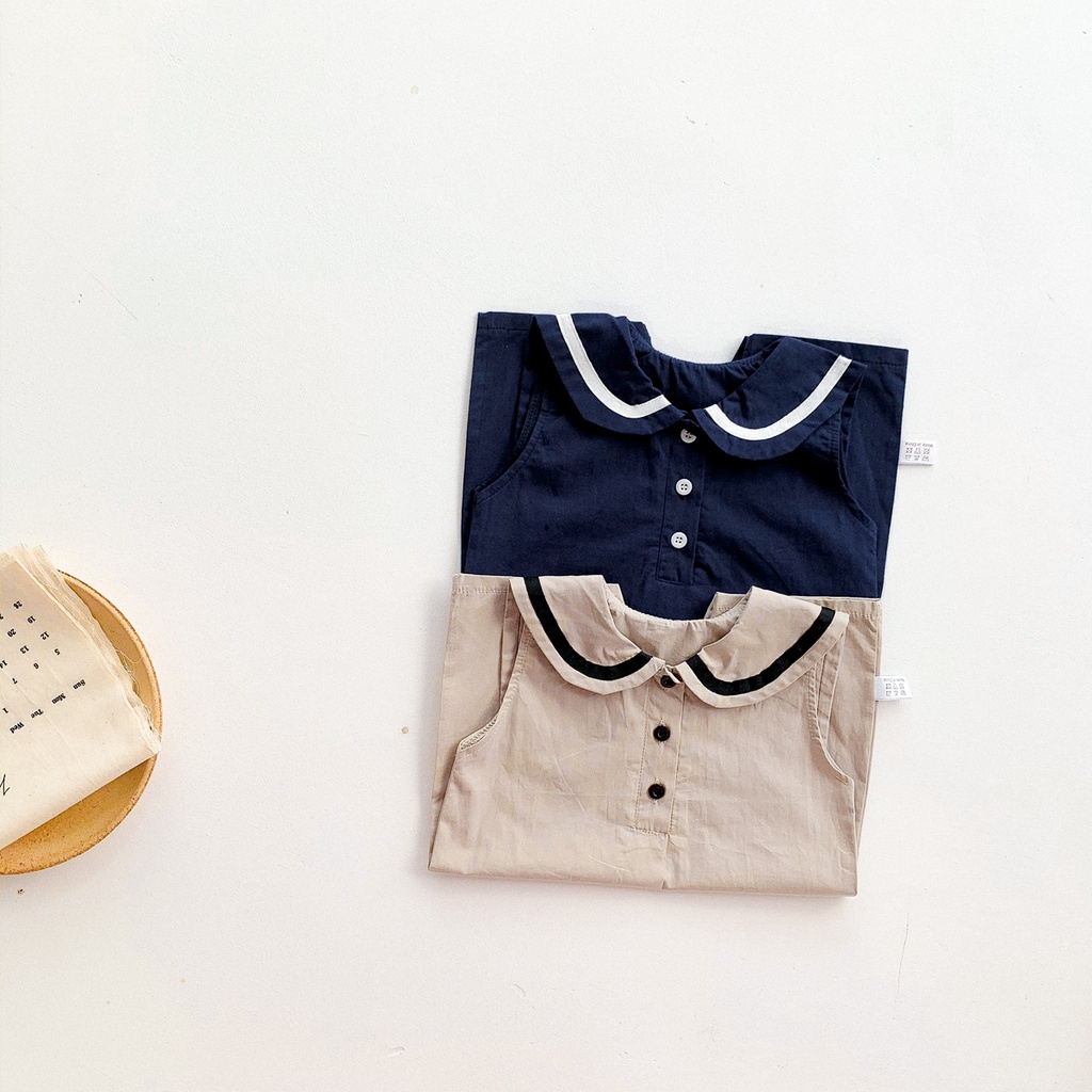 Bộ áo liền quần sát nách cổ bẻ thời trang cho bé sơ sinh