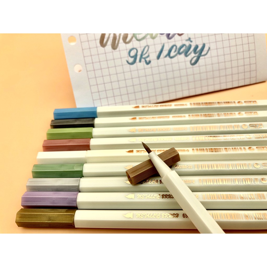 Bút viết Calligraphy Metallic Color Pen No.6551BR Ánh Dương đầu lông mềm viết thư pháp nét thanh nét đậm đẹp