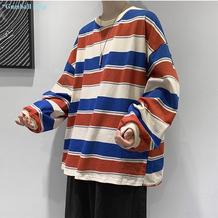 Áo thun tay dài [ Freeship ] áo thun sweater unisex basic tay dài form rộng sọc kẻ ngang nam nữ phong cách-cá tính