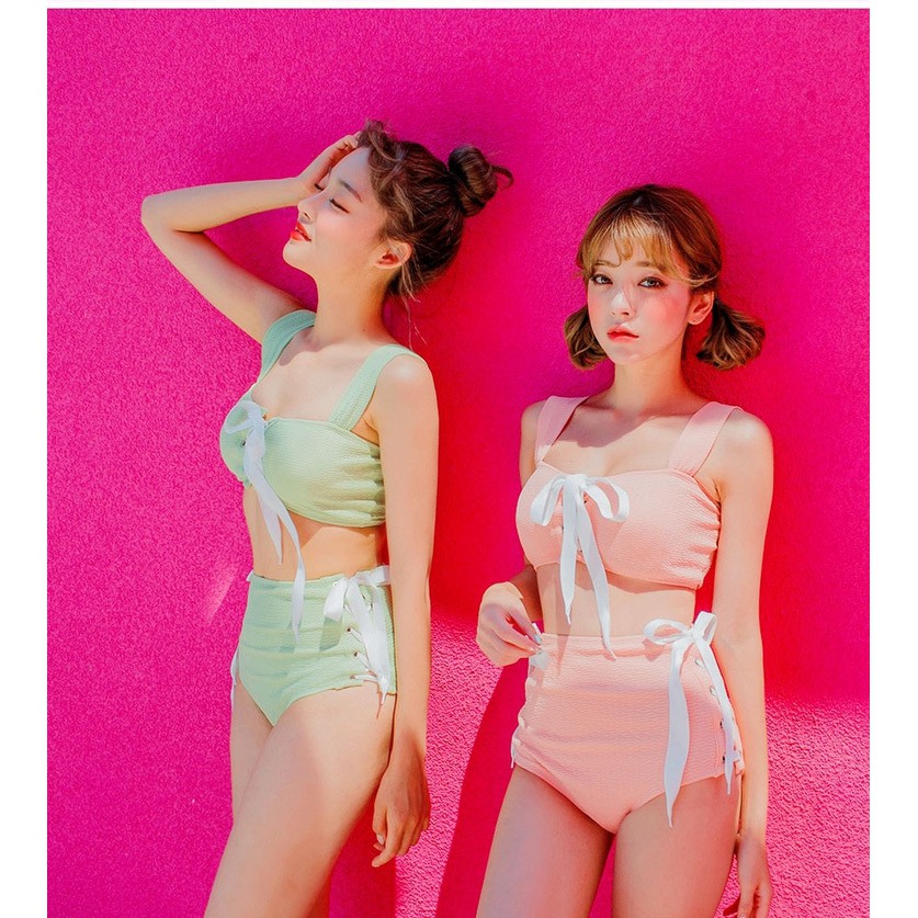 Có sẵn Bộ đồ bơi nữ rút dây xinh có 3 màu xanh hồng đen | BigBuy360 - bigbuy360.vn