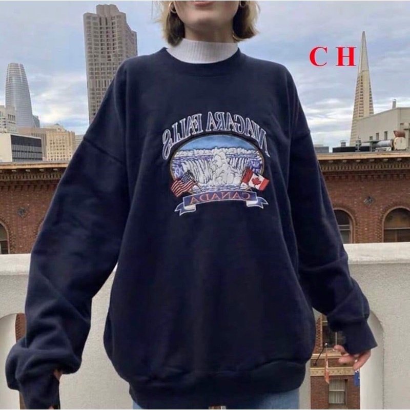 Áo Nỉ Niagara form rộng tay bồng Áo thun Sweater cổ tròn dài tay chất nỉ bông dày thu đông nam nữ unisex freesize giá rẻ