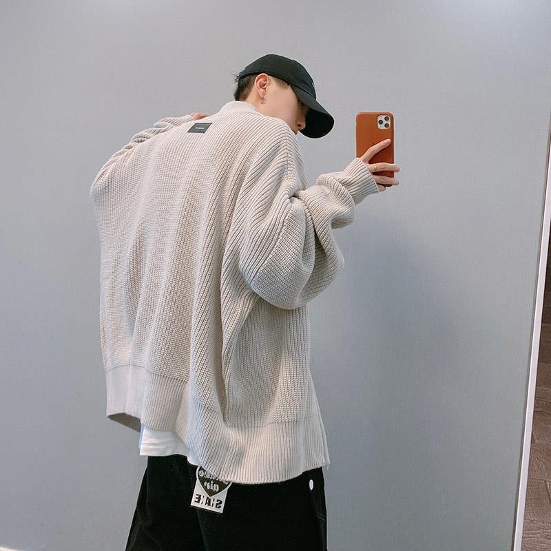 Áo Khoác Cardigan Dệt Kim Dáng Rộng Cổ Đứng Phối Khóa Kéo Phong Cách Nhật Bản Thời Trang Cho Nam Và Nữ