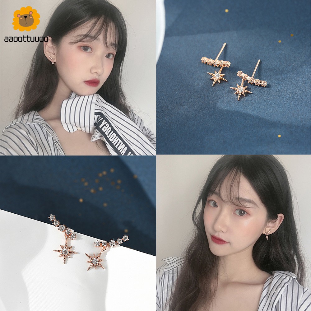 Khuyên tai hình ngôi sao đính đá phong cách Hàn Quốc sty