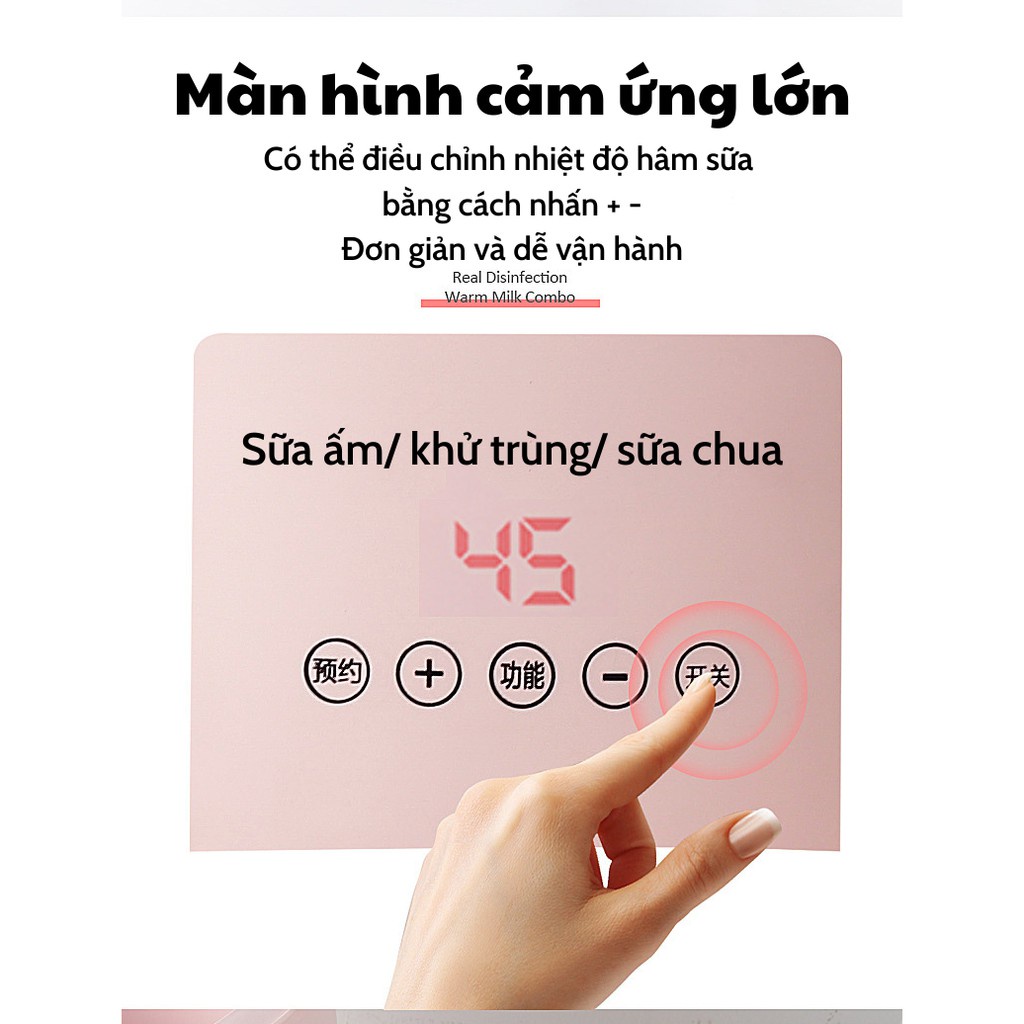 Máy hâm sữa tiệt trùng 2 bình đa năng, màn hình cảm ứng 4 chức năng hâm sữa, tiệt trùng, ủ sữa chua, hấp thức ăn