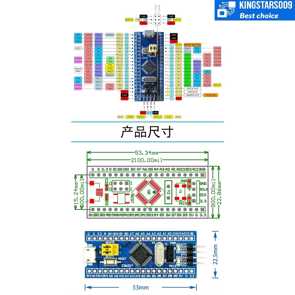 Bảng mạch phát triển STM32F103C6T6 Blue Pill