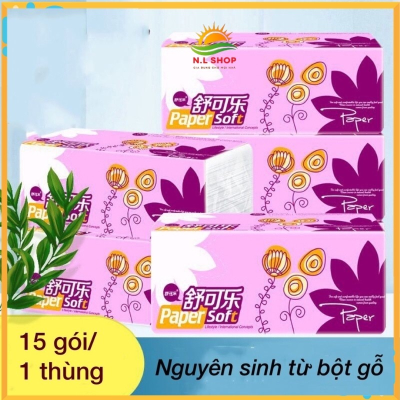 Giấy Ăn Paper Soft GA01 15 Gói Siêu Mềm Mịn, Siêu Dai, Dày 4 Lớp,100% Bột Gỗ Nguyên Chất ,Giấy Cao Cấp
