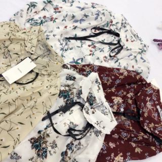 Áo sơ mi hoa thắt nơ