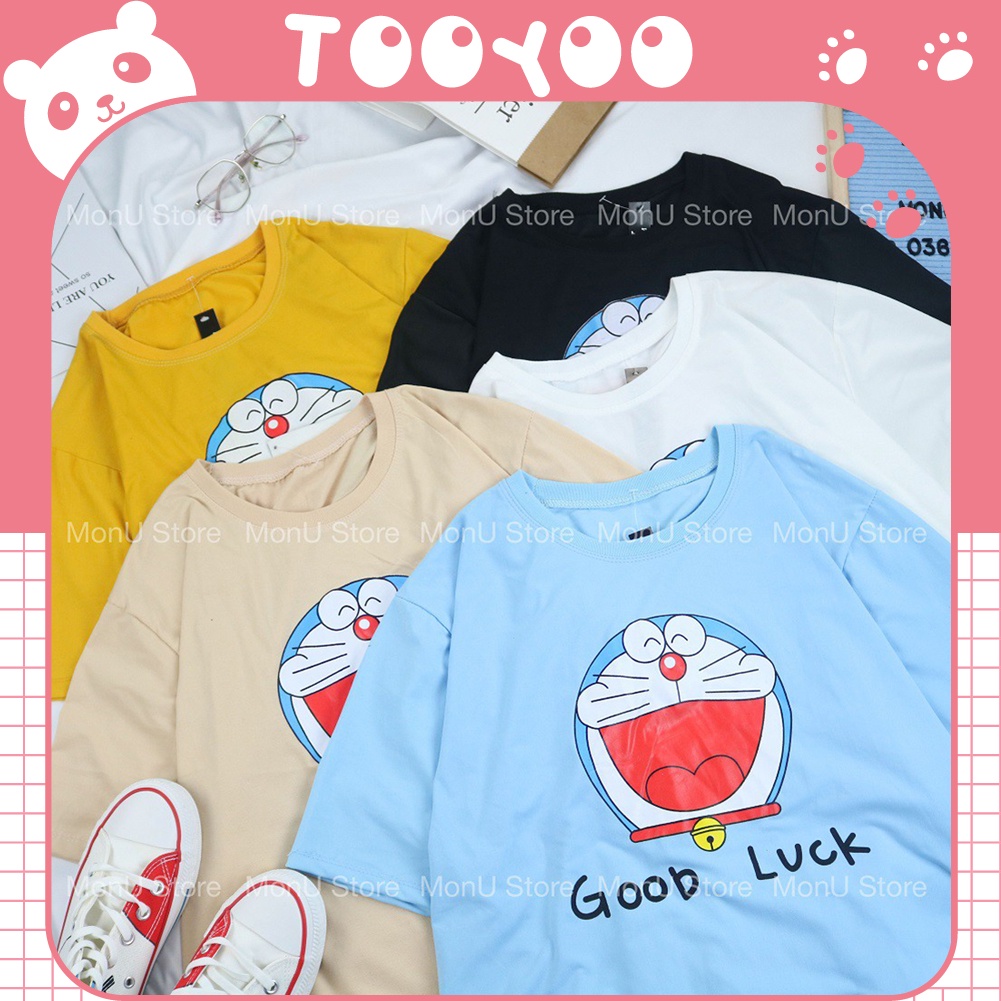 Áo thun tay lỡ hình doraemon nhiều màu dễ thương freesize dưới 65kg TY0061