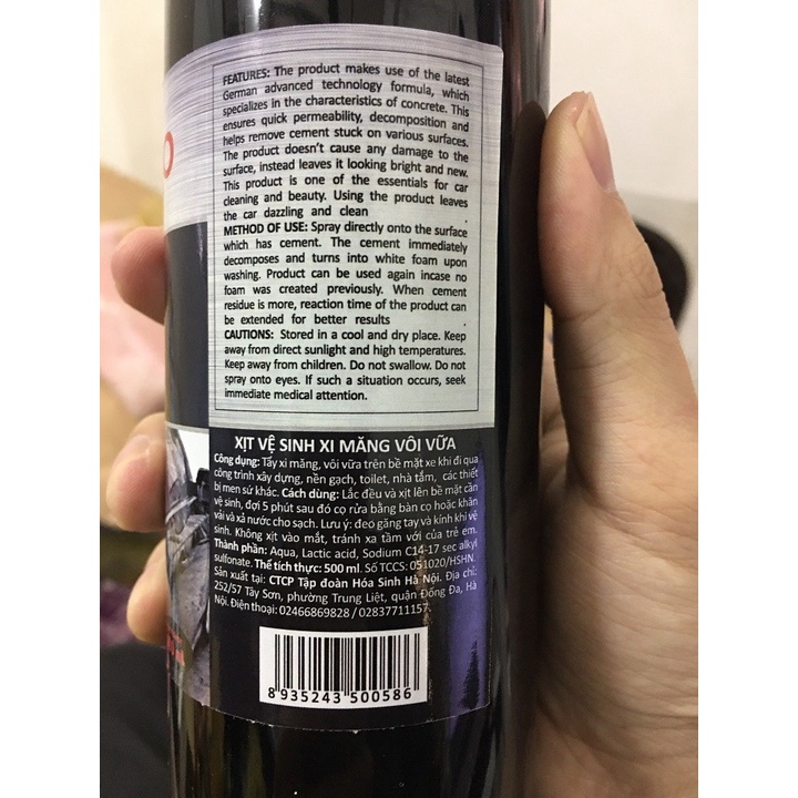 Chai xịt tẩy vết xi măng tẩy vôi vữa cho xe ô tô và các vật dụng khác AutoPro Hando 500ml