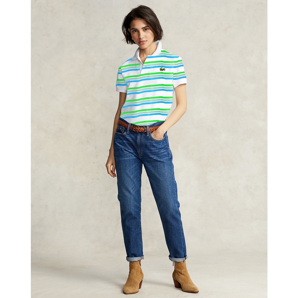 [HÌNH THẬT] ÁO THUN CỔ TRỤ LACOSTE SỌC XANH TRẮNG VNXK   - COTTON CÁ SẤU 100%