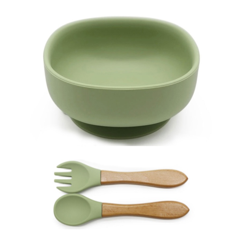 Bộ Tô Muỗng Nĩa Ăn Chia Ngăn Bằng Silicone Không BPA Dành Cho Trẻ Sơ Sinh