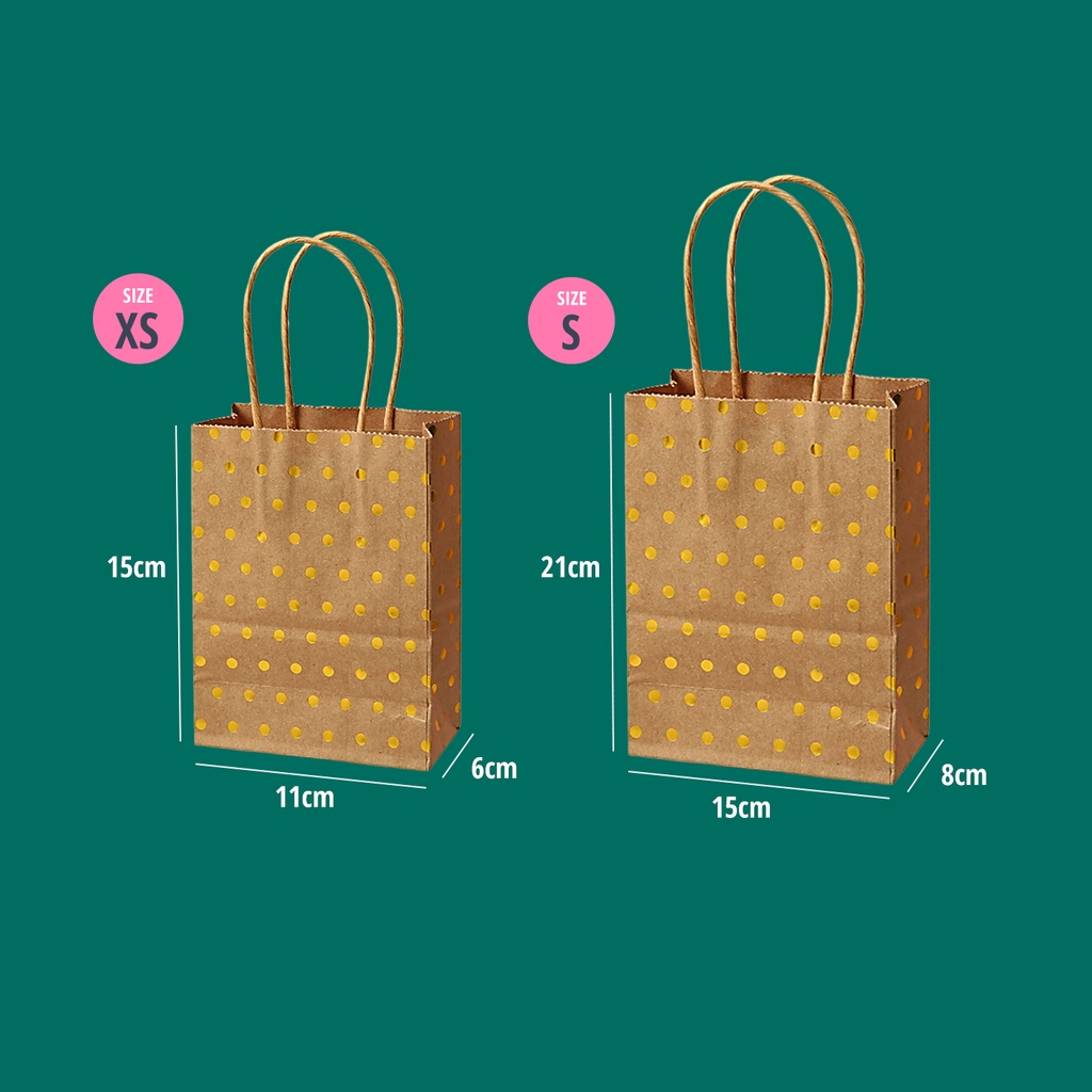 Túi Giấy Đựng Quà Quai Giấy Họa Tiết Chấm Bi Nhũ Ánh Kim 15x11x6cm và 21x15x8cm Sang Trọng Cao Cấp - Saigonir