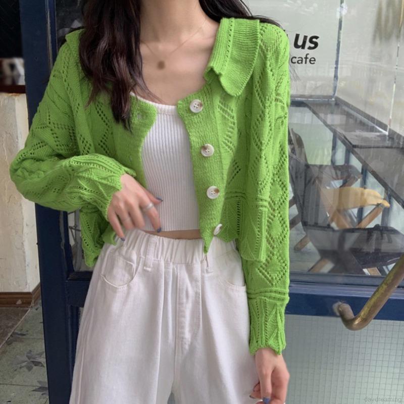 Áo khoác cardigan tay dài dệt kim điệu đà thời trang phong cách retro