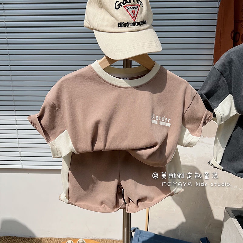 [Babycat] Bộ Đồ Thể Thao Ngắn Tay Cổ Tròn In Chữ Màu Sắc Tương Phản Thời Trang Mùa Hè Hàn Quốc Dành Cho Bé Trai Mẫu Giáo