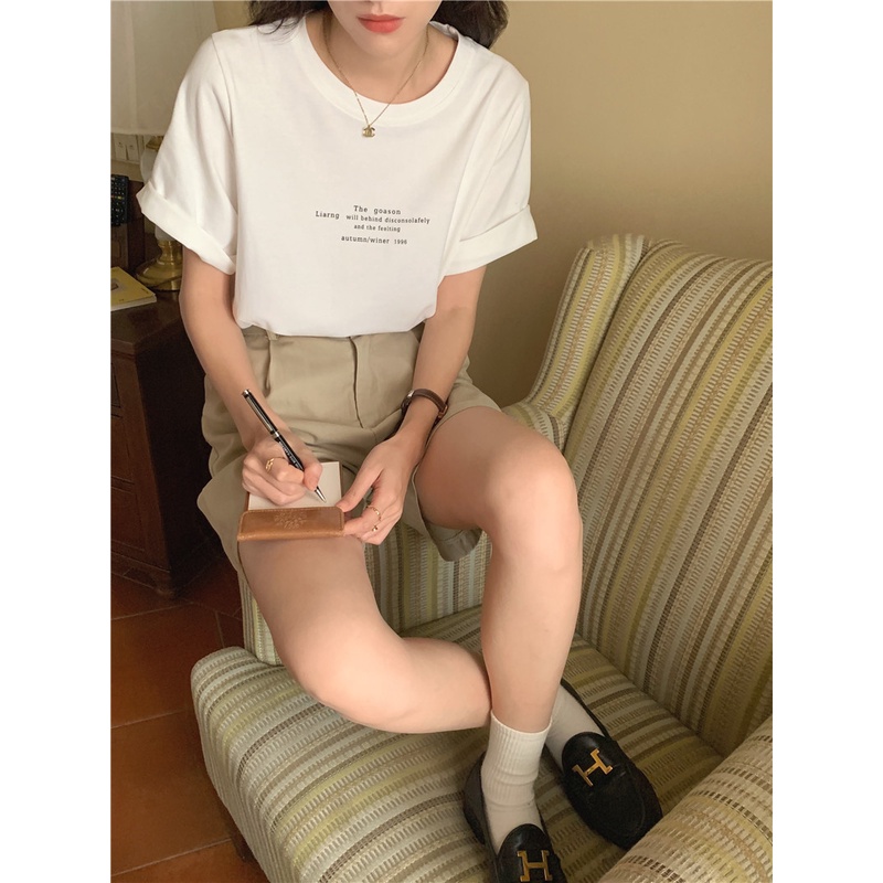 Áo Thun Cotton Tay Ngắn In Chữ Đơn Giản Dễ Phối Đồ 49605