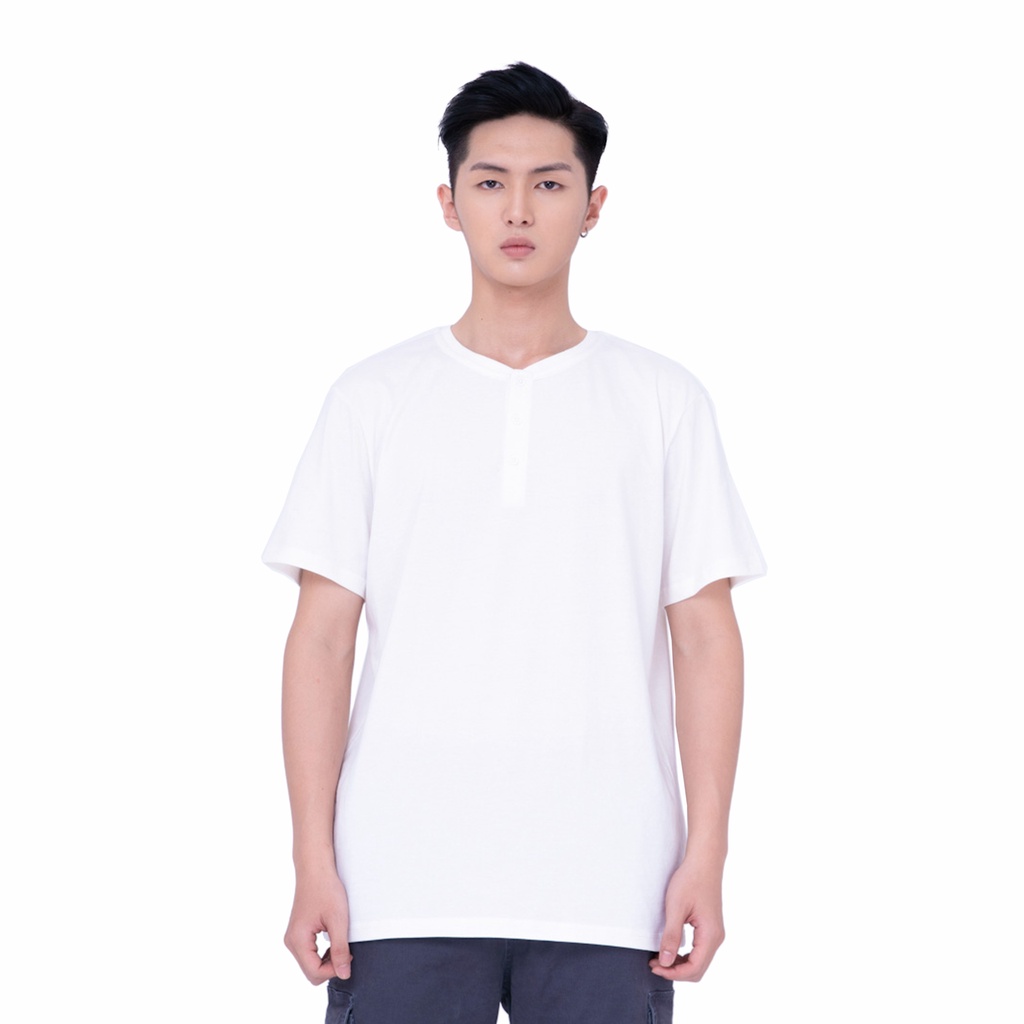 Áo Thun BOO Nam Dáng Basic Cơ Bản 100% Cổ Henley Phối 3 Cúc Màu Đen Lịch Lãm